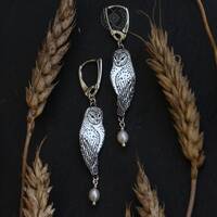Owl Earrings - Barn Owl Silver Earrings - Wisdom Bird Earrings - Dangle Owl Earrings - Fores...