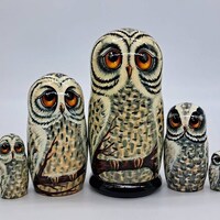 Owl Nesting dolls Matryoshka Hand made Bird Polar owl Russian doll 7" tall 5 in 1