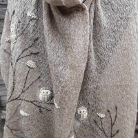 Knitted mohair scarf with embroidery owl,soft and casual winter accessories,lovely Christmas...