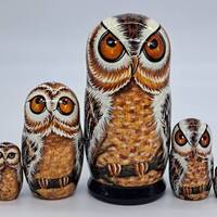 Nesting dolls Owls Matryoshka Handmade and painted Bird Russian doll 5" tall 5 in 1 Woo...