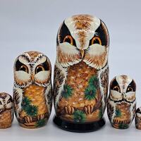 Owls family nesting dolls 5" tall Matryoshka Handmade 5 in 1