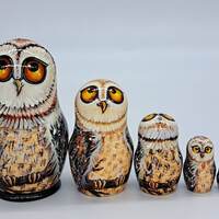 4" Owl nesting dolls Bird matryoshka 5 in 1 Made in Ukraine Wooden toy Stacking dolls G...