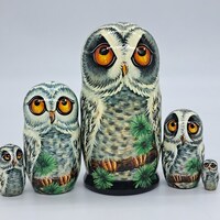 5" Polar owls nesting dolls 5 in 1 Matryoshka Handmade Handmade in Ukraine Wooden toy H...