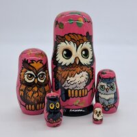5" Nesting dolls 5 in 1 Owls Matryoshka Handmade and painted Bird Russian doll Wooden t...