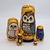 5" Nesting dolls 5 in 1 Owls Matryoshka Handmade and painted in Ukraine Bird doll Woode...
