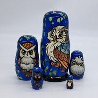 5" Nesting dolls 5 in 1 Owls Matryoshka set Handmade and painted in Ukraine Bird doll W...