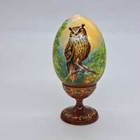 Owl Wooden figurine Oil painted Egg shape Forest life Handmade and painted in Ukraine in 202...