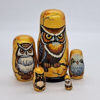 5" Nesting dolls Owls Matryoshka Handmade and painted Bird 5 in 1 Russian doll Wooden t...
