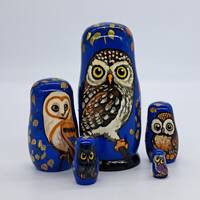 5" Nesting dolls Owls 5 in 1 Matryoshka Handmade and painted Bird Russian doll Wooden t...