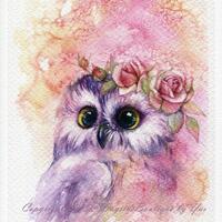 PRINT – Sweetie Owl Watercolor painting 7.5 x 11”