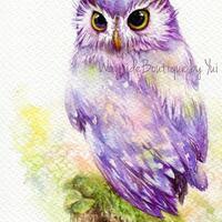PRINT Owl Watercolor painting 7.5 x 11”