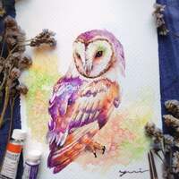 Bran owl - ORIGINAL watercolor painting 7.5x11 inches