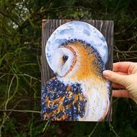 A5 art print, barn owl , recycle card, Full moon series