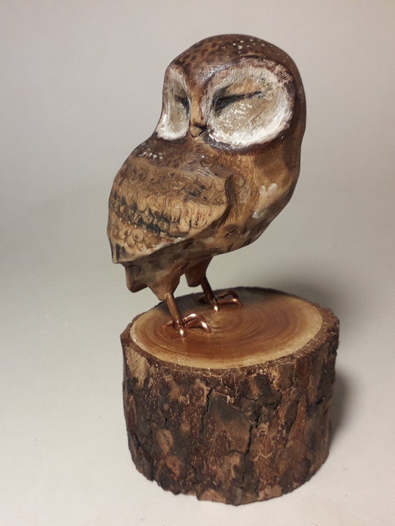 Figurine owl, wooden art piece, owl carving, owl sculpture, animal collection, owl collectors, unique owl sculpture, owl gift for her