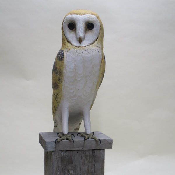 Barn Owl Realistic Wood Carving Sculpture