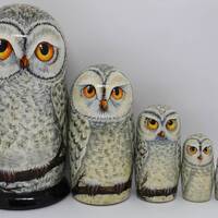 Nesting dolls Matryoshka Polar Owls Hand made Bird Russian doll 7" tall 5 in 1