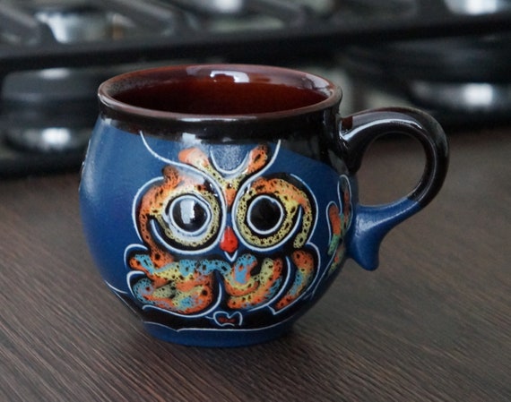 Coffee mug ceramic 6.5 oz Handmade pottery mug with owl  Owl lovers gift for kitchen Owl mug for women