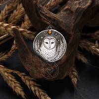 Barn Owl and Moon Silver Necklace