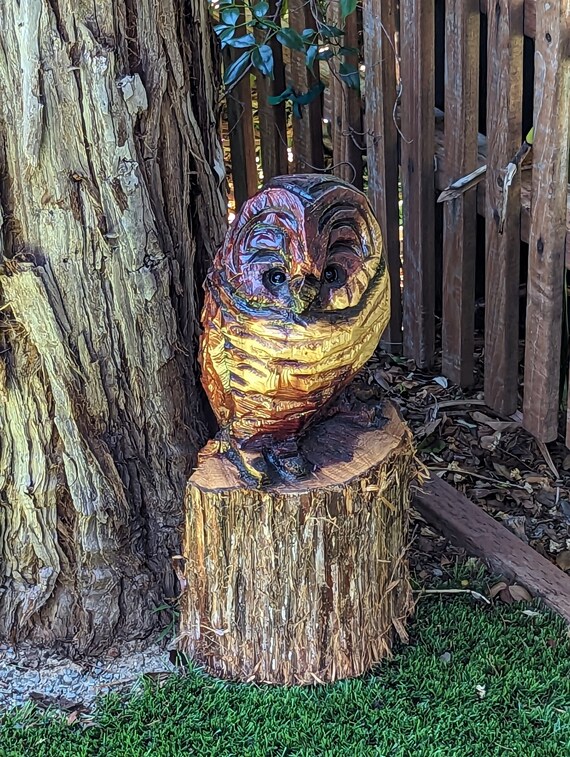 Barred Owl Garden Statue, Owl Yard Art & Home Decor, Chainsaw Art, Carved Barred Owl Statue, Outdoor Indoor Decoration, Unique Gift, 9 lbs