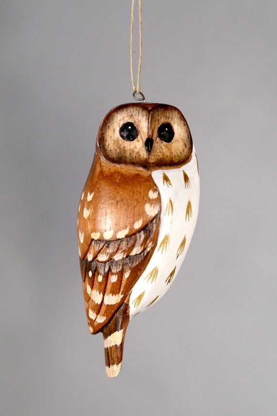 Barred Owl Ornament - 4"H - Hand Carved Wooden Birds