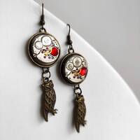 Owl Steampunk earrings for women Steam punk jewelry Industrial Gift idea Watch parts