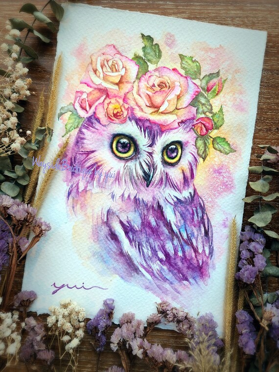 Owl - ORIGINAL watercolor painting 7.5x11 inches, Hand paint 100%, art, watercolor, Hand made