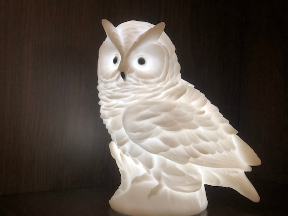 Owl White Led Night Light Figurine,Owl Night Lamp,Housewarming Gift,Owl Figurine