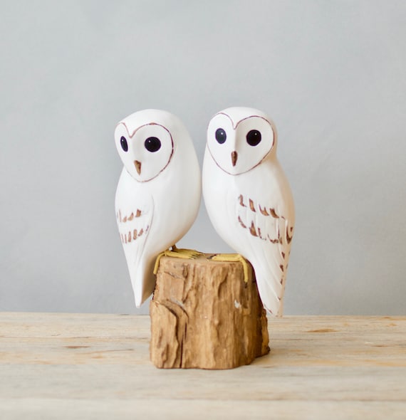 Baby Barn Owl - Pair- 7.5"H - Hand Carved Wooden Bird