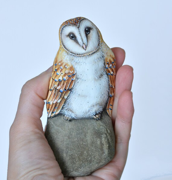 Owl, Animal art, Barn owl, Decorative stone - Painting on Stone - Rock Painting