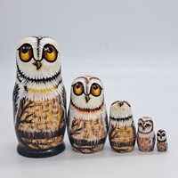 Owls family nesting dolls 5" tall Matryoshka Handmade 5 in 1