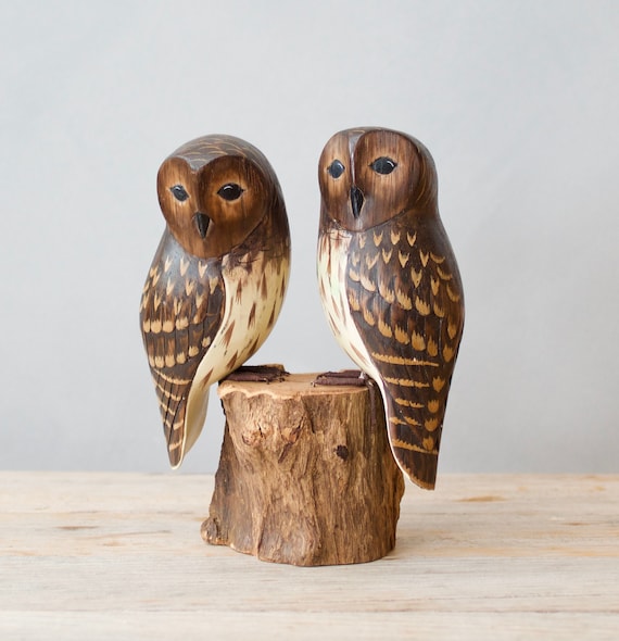 Baby Barred Owl - Pair- 7.5"H - Hand Carved Wooden Bird