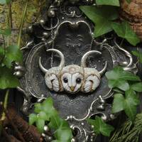 Barn Owl Trinity Necklace, Owl Moon Pendant, Witchy Owl Charm, Wicca Owl Jewelry, Druid Owl ...