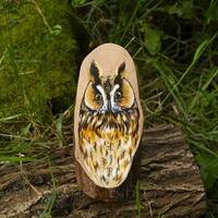 Long eared owl painting on recycled wood