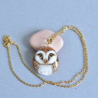 Hand painted stone, Owl, pendant/necklace