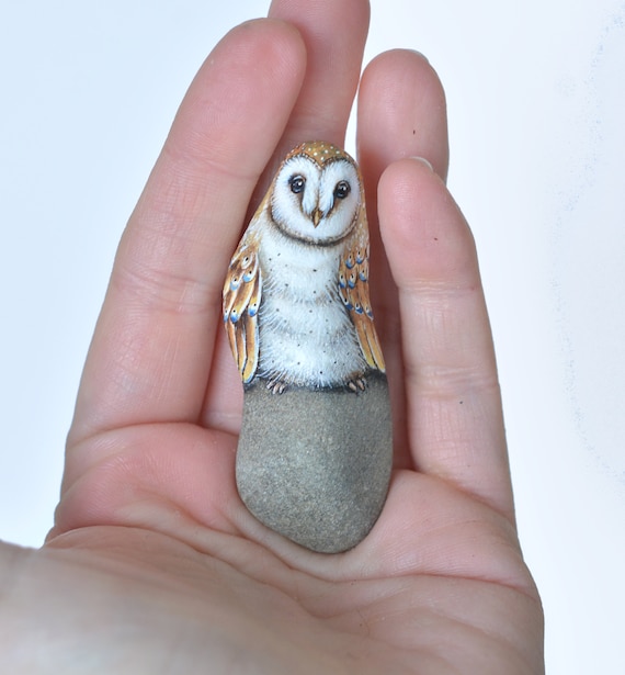 Owl, Animal art, Barn owl, Decorative stone - Painting on Stone - Rock Painting