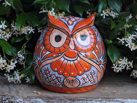 Ceramic Owl Flower Pot - Handmade Talavera Pottery, Mexico Home Decor, Indoor or Outdoor Planter