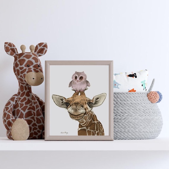 Baby Giraffe Nursery Wall Print Children's Room Animal Wall Art Toddler Décor Owl Baby Art For Wall Cute Art Best Friends Art for Kids Room