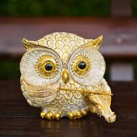 White and Gold Violinist Owl Figurine,Violinist Statue,Musician Figurine,Musician Gift,Owl H...
