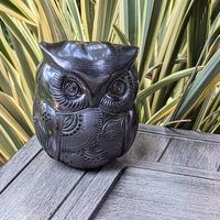 Ceramic Black Owl, Handmade Decorative Owl Statue Home Decor, Wise Owl Shelf Decor