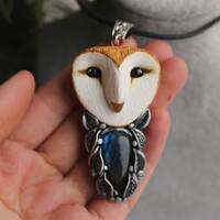 Owl Jewelry necklace Pendant with barn owls Bird necklace with raptor bird Animal totem Anim...