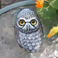 Cute Big Mo Hand Painted Owl Rock Painted Stone Owl rock painting Painted Owl Pebble Bird Lo...