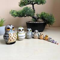 Mini Owl Set 10pcs 2,4” Miniature Collectible Hand Painted Wooden Matryoshka, Ukrainia...