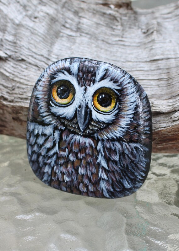 Cute Whimsical Painted Owl Rock Painted Stone Owl Rock Painting Painted Owl Pebble Bird Lover's Gift Owl Lover's Rock Stone Painting Art