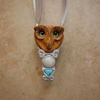 Long-eared owl necklace Pendant with turquoise Jewelry with natural stones Animal totem Amul...