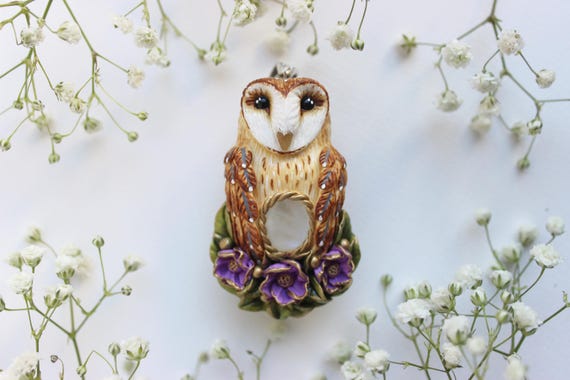 Owl pendant with moonstone Barn owls necklace Bird jewelry Animal totem Animals jewel Fantasy jewelry Witch amulet Moonstones Sculptural art