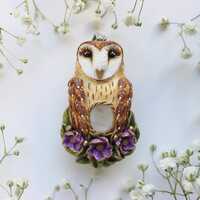 Owl pendant with moonstone Barn owls necklace Bird jewelry Animal totem Animals jewel Fantas...