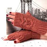 Cooper Brown Owl Gloves, Knit Fingerless Mittens, Knitted Fingerless Gloves, Knit Wrist Warm...