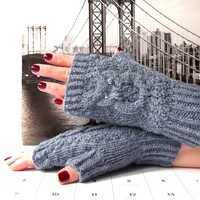 Gray Blue Owl Gloves, Knit Fingerless Mittens, Knitted Fingerless Gloves, Knit Wrist Warmers...