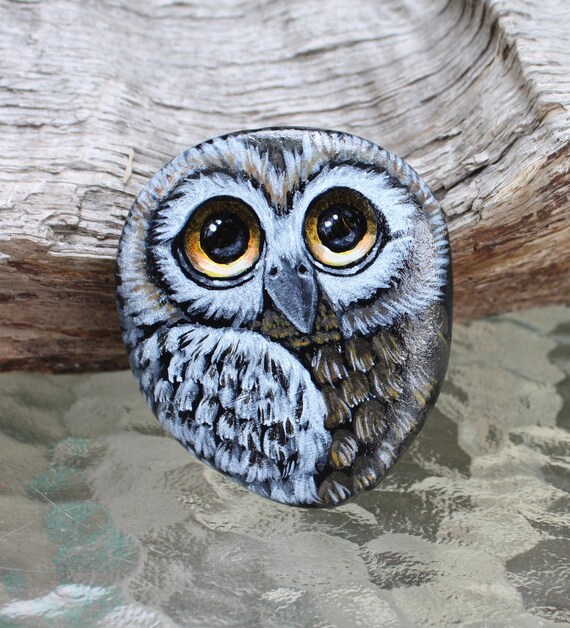 Cute Whimsical Painted Owl Rock Painted Stone Owl Rock Painting Painted Owl Pebble Bird Lover's Gift Owl Lover's Rock Stone Painting Art