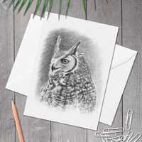 A5 Great horned owl greeting card, Owl birthday card, Bird of prey art, Hand-drawn, Any occa...